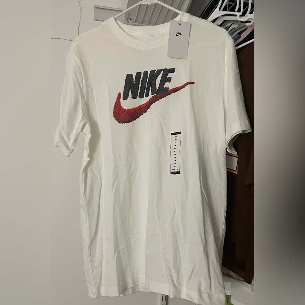 Nike White Short Sleeve Tee with Red Swoosh and Black Logo